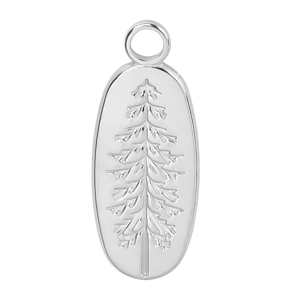 

PandaHall 201 Stainless Steel Pendants, Oval with Pine Tree Charm, Stainless Steel Color, 24x10x1.5mm, Hole: 3mm 201 Stainless Steel Tree
