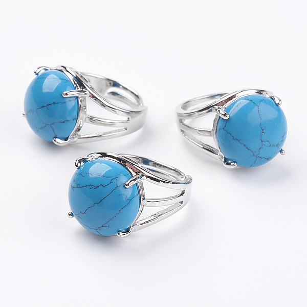 

PandaHall Adjustable Synthetic Turquoise Finger Rings, with Brass Findings, 17.5mm Synthetic Turquoise Blue