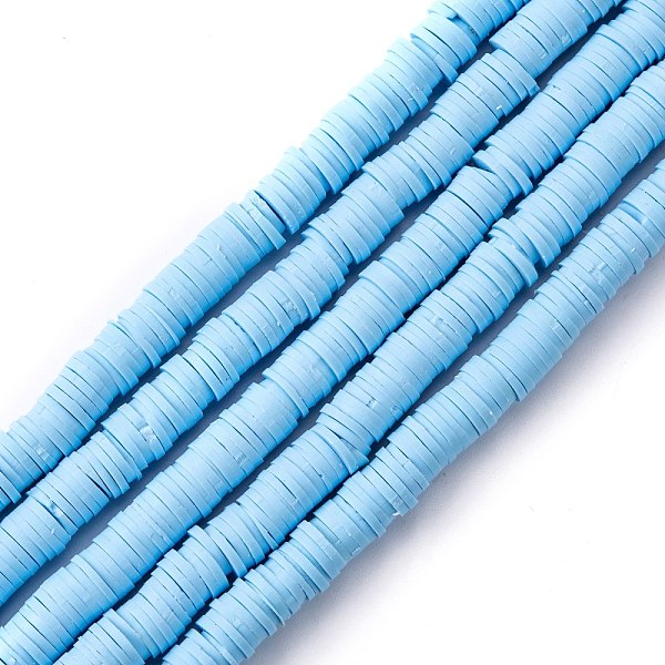 PandaHall Handmade Polymer Clay Beads Strands, for DIY Jewelry Crafts Supplies, Heishi Beads, Disc/Flat Round, Sky Blue, 6x0.5~1mm, Hole...