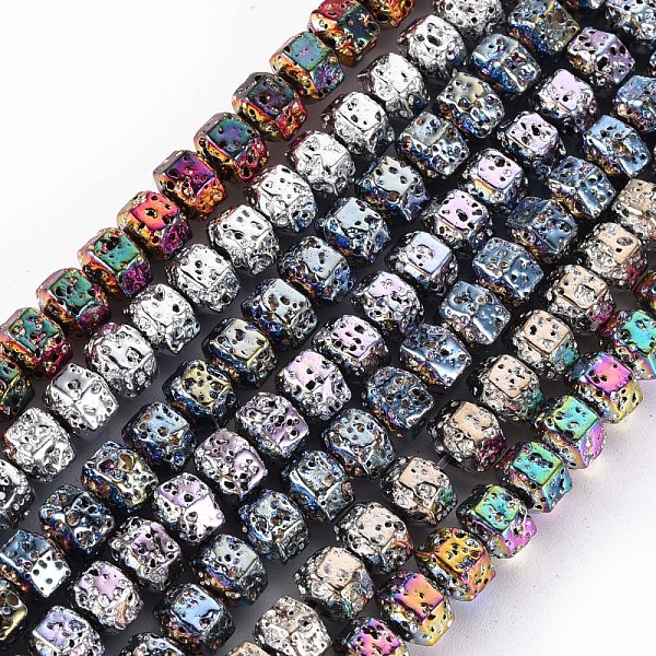 

PandaHall Electroplated Natural Lava Rock Beads Strands, Hexagon, Bumpy, Mixed Color, 6x7x5.5mm, Hole: 1.2mm, about 73pcs/strand, 15.75 inch..., Multicolor