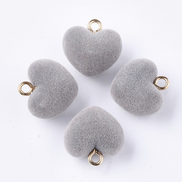 

PandaHall Flocky Acrylic Pendants, with Brass Loops, Heart, Golden, Light Grey, 18.5x18x13mm, Hole: 2.5mm Brass+Acrylic Heart Gray