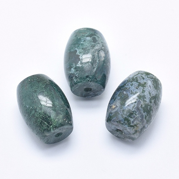 

PandaHall Natural Moss Agate Beads, Half Drilled(Holes on Both Sides), Barrel, 24.5~25x18mm, Hole: 2.5~3mm Moss Agate Barrel