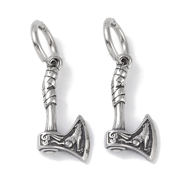 

PandaHall 316 Surgical Stainless Steel Axe Hoop Earrings for Women, Antique Silver, 29x14mm 316 Surgical Stainless Steel Others