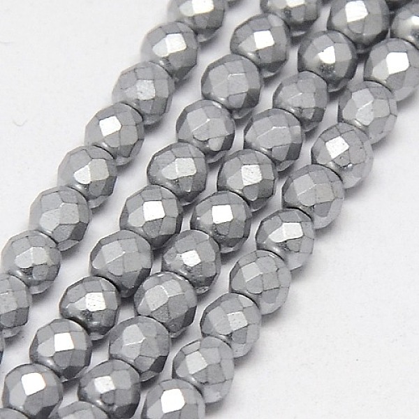

PandaHall Electroplate Non-magnetic Synthetic Hematite Beads Strands, Faceted, Frosted, Round, Grade A, Silver Plated, 3mm, Hole: 1mm, about...