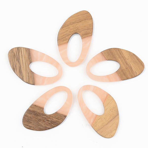 

PandaHall Opaque Resin & Walnut Wood Pendants, Teardrop, Light Salmon, 39x23x3mm, Hole: 20x10mm Resin+Wood Teardrop Red