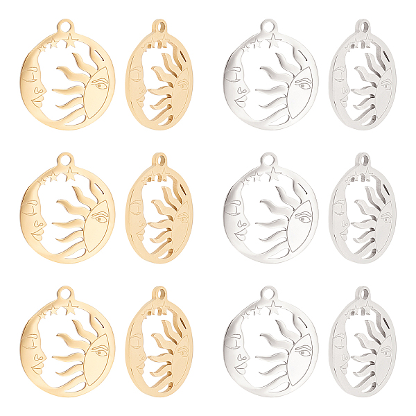

PandaHall UNICRAFTALE 12Pcs 2 Colors Flat Round with Sun Pendant Charms 304 Stainless Steel Pendants Hole 1.5mm Hollow Metal Charms for...