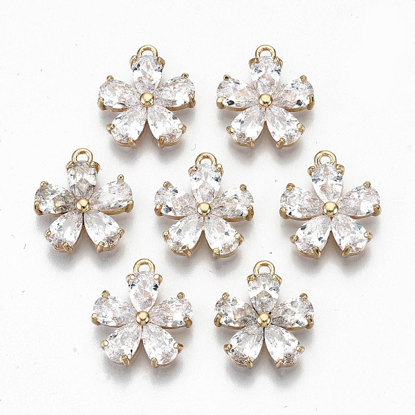 

PandaHall Brass Micro Pave Cubic Zirconia Pendants, Light Gold, Long-Lasting Plated, Cadmium Free & Lead Free, Flower, Clear, 16x13.5x3mm...