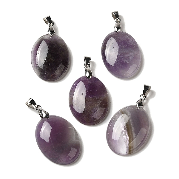 

PandaHall Natural Amethyst Pendants, Oval Charms with Rack Plating Platinum Plated Brass Snap on Bails, 30x21.5~22x6~6.5mm, Hole: 6x4mm...