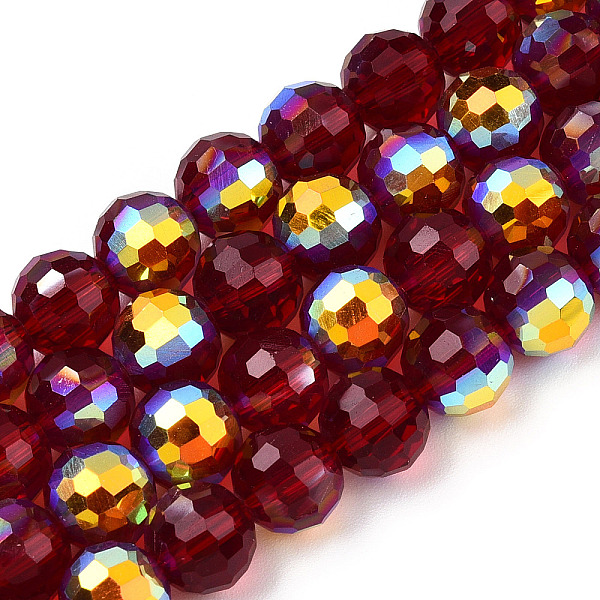 

PandaHall Transparent Electroplate Glass Beads Strands, Faceted, Half AB Color Plated, Round, Dark Red, 8x7~7.5mm, Hole: 1.0mm, about 70~71...