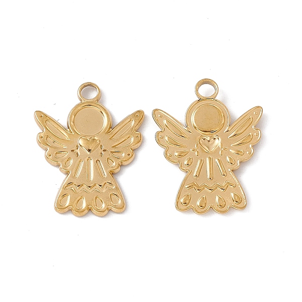 

PandaHall Ion Plating(IP) 304 Stainless Steel Pendants, Angel Charms, Real 18K Gold Plated, 24x19x2mm, Hole: 3mm, inner diameter: 5mm 304...