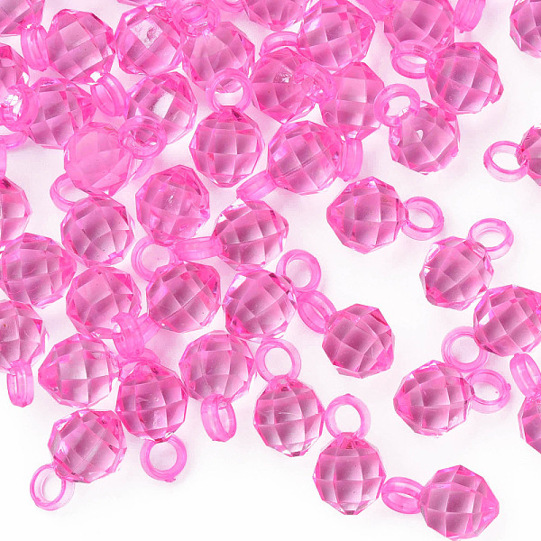 

PandaHall Transparent Acrylic Pendants, Faceted, Round, Hot Pink, 18x11x11mm, Hole: 4mm Acrylic Round
