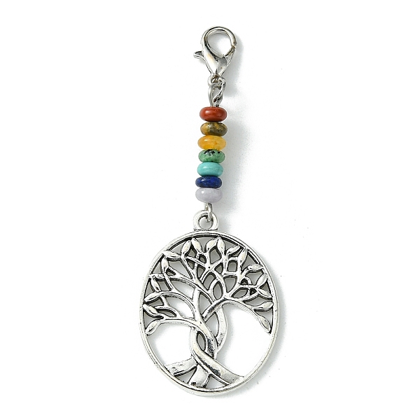 

PandaHall Alloy Tree of Life Pendant Decorations, with Chakra Gemstone Bead and Zinc Alloy Lobster Claw Clasps, Flat Round, 54.5mm Alloy...