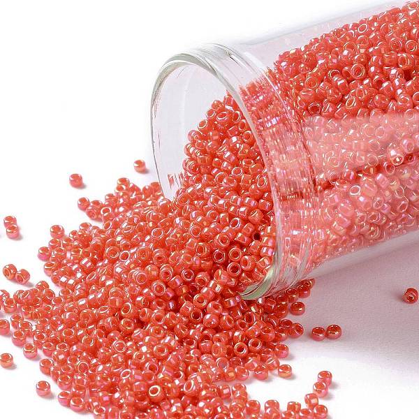 

PandaHall TOHO Round Seed Beads, Japanese Seed Beads, (410) Opaque AB Pumpkin, 15/0, 1.5mm, Hole: 0.7mm, about 3000pcs/10g Glass Orange