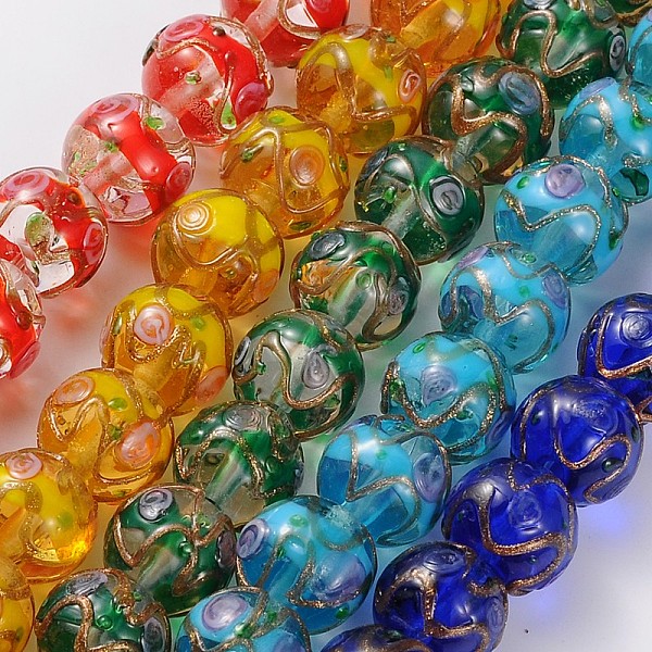

PandaHall Handmade Gold Sand Lampwork Round Beads, Mixed Color, 12mm, Hole: 1.5~2mm Lampwork Round Multicolor
