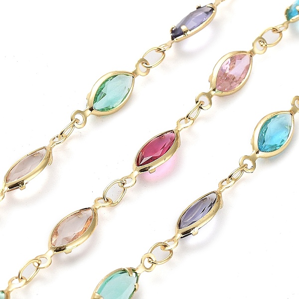 

PandaHall Handmade Colorful Glass Horse Eye Link Chains, with Brass Findings, with Spool, Soldered, Real 18K Gold Plated, Horse Eye...