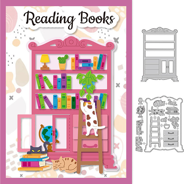 

PandaHall Bookcase Cabinet Cutting Dies Card Making Die Cut Bookshelf Cat Carbon Steel Die Cuts Stencils Card Scrapbooking Embossing...