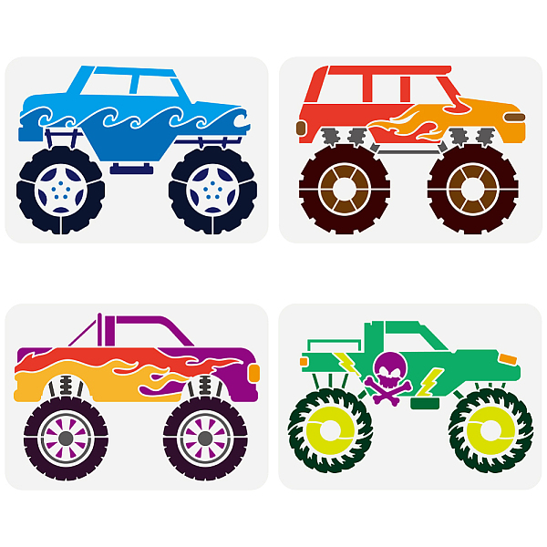 

PandaHall 4Pcs 4 Styles PET Hollow Out Drawing Painting Stencils, for DIY Scrapbook, Photo Album, Truck, 297x210mm, 1pc/style Plastic Truck
