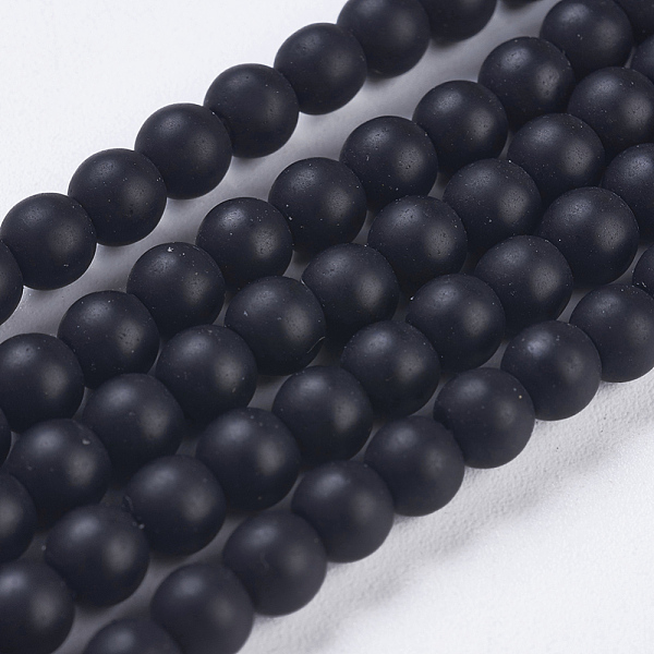 

PandaHall Synthetic Black Stone Bead Strands, Frosted, Round, 4~5mm, Hole: 1mm, about 95pcs/strand, 15.7 inch Black Stone Round