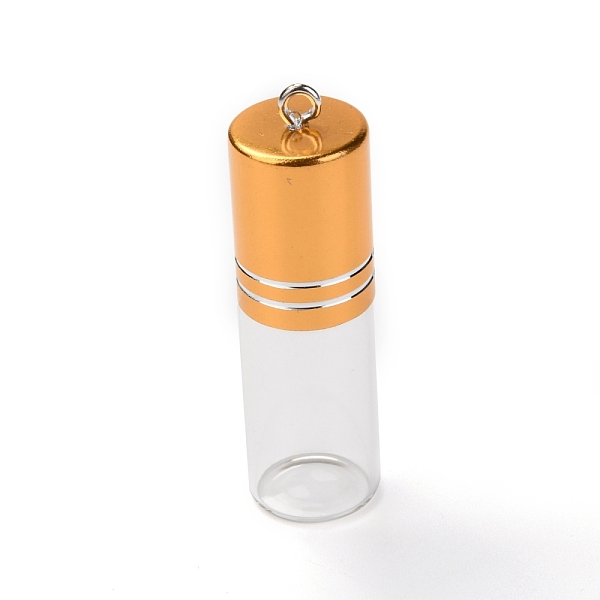 PandaHall Transparent Glass Perfume Bottle Pendant, with Brass Screw Cap Bottle, Gold, 53x15.5mm, Hole: 2mm, Capacity: 3ml(0.10fl. oz) Glass...