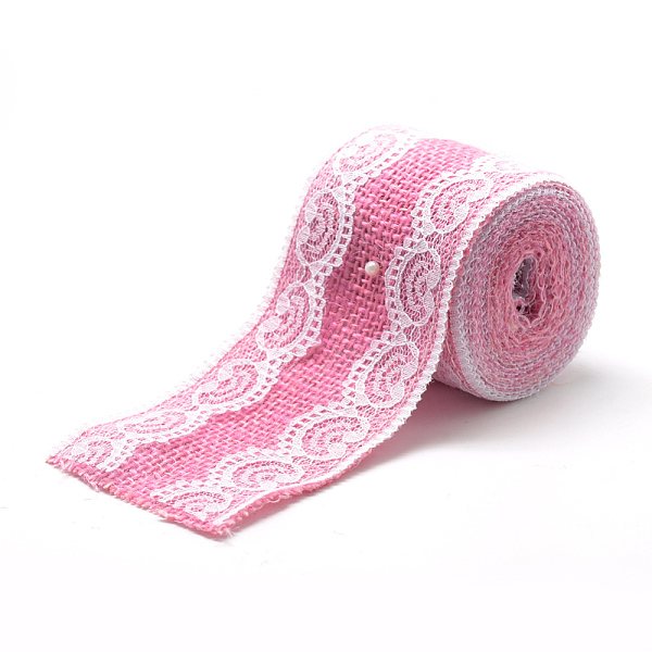 

PandaHall Burlap Ribbon, Hessian Ribbon, Jute Ribbon, with Lace, for Jewelry Making, Heart Pattern, Pink, 2-3/8 inch(60mm), about...