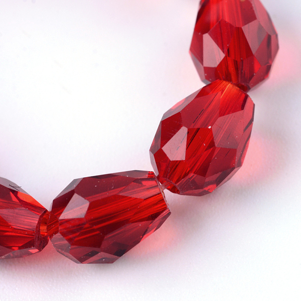 

PandaHall Transparent Glass Bead Strands, Faceted Teardrop, Red, 8x6mm, Hole: 1mm, about 65pcs/strand, 17.99 inch(45.7cm) Glass Teardrop Red