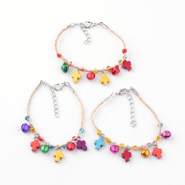 

PandaHall Synthetic Turquoise Charm Bracelets, Cross, Mixed Color, 6.1~6.89 inch(155~175mm) Synthetic Turquoise Multicolor