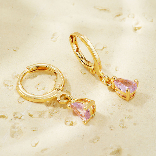 Boucles d'oreilles créoles pendantes en argent sterling et zircone cubique scintillantes en forme de goutte d'eau pour couple à la mode pour...