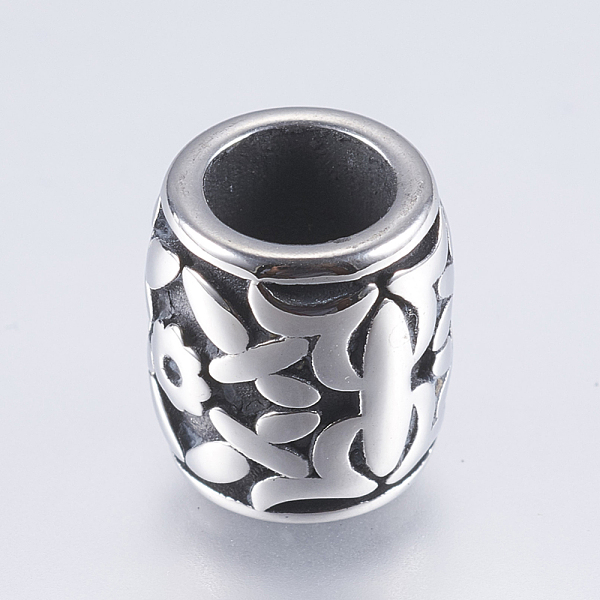 

PandaHall 304 Stainless Steel Beads, Barrel with Flower, Antique Silver, 11x10mm, Hole: 6mm 304 Stainless Steel Barrel