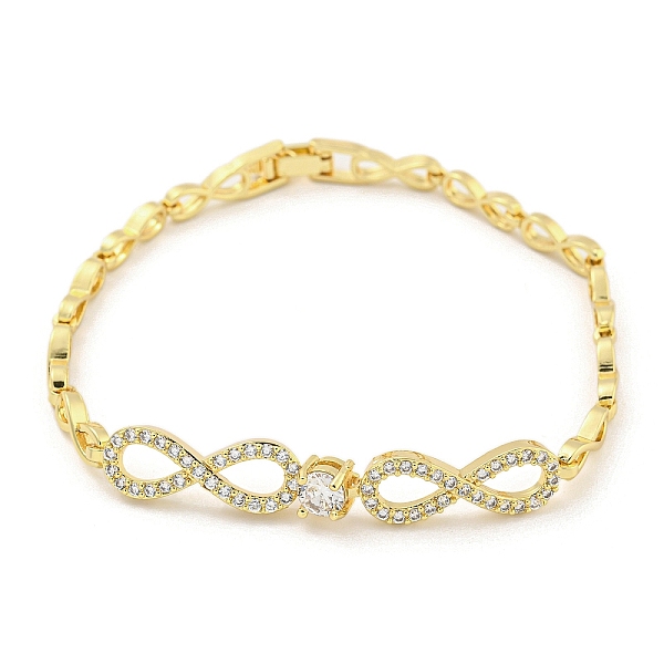

PandaHall Brass Micro Pave Clear Cubic Zirconia Infinity Link Chain Bracelets for Women, Golden, 7-5/8 inch(19.3cm) Cubic Zirconia Clear