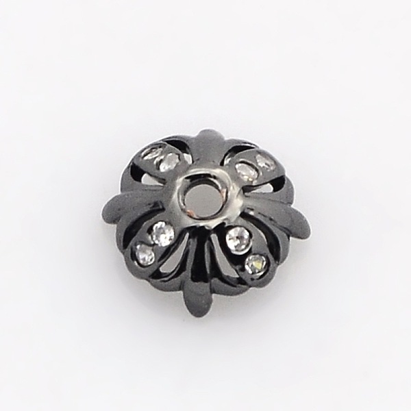 

PandaHall 4-Petal Brass Micro Pave Cubic Zirconia Bead Caps, Lead Free & Nickel Free & Cadmium Free, Gunmetal, 6.5x3mm, Hole: 1mm Brass