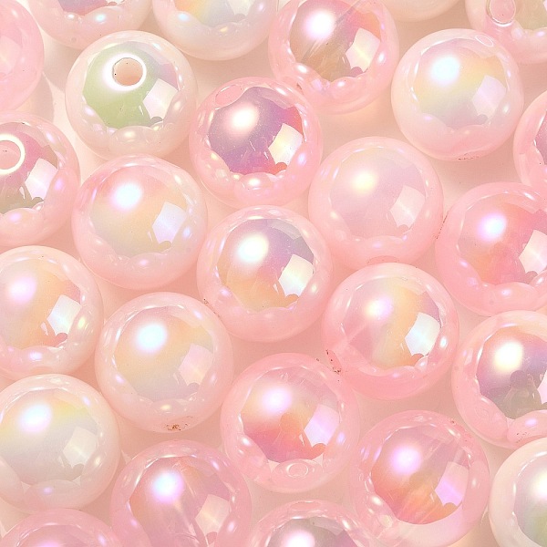

PandaHall UV Plating Rainbow Iridescent Acrylic Beads, Round, Pearl Pink, 13.5x13mm, Hole: 3mm Acrylic Round