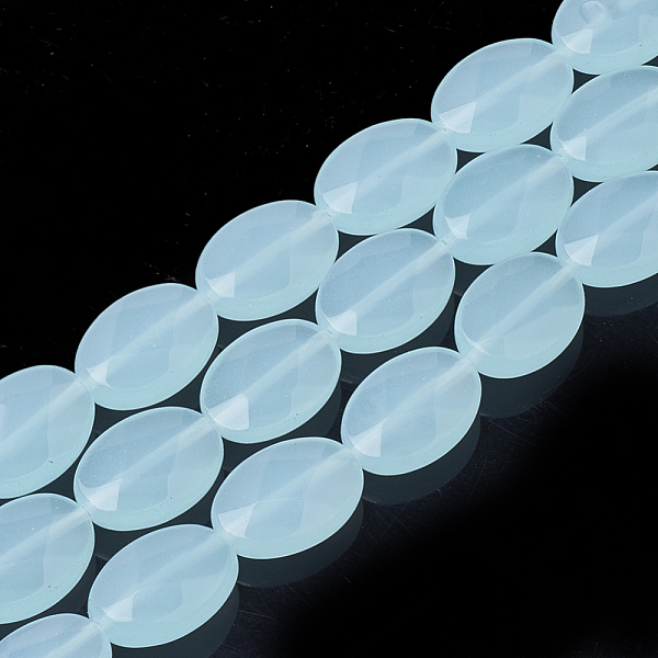 

PandaHall Synthetic Aquamarine Beads Strands, Faceted, Oval, 18~18.5x13~13.5x5mm, Hole: 1mm, about 22pcs/strand, 15.7 inch Aquamarine Oval