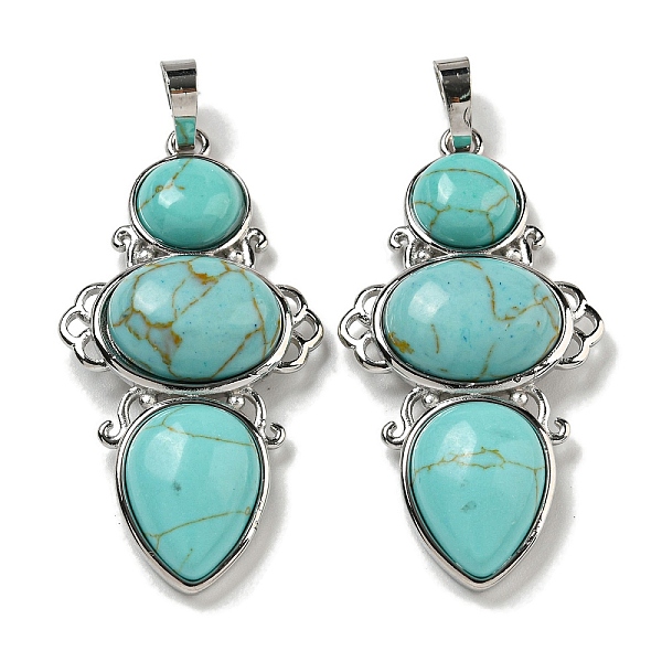 

PandaHall Synthetic Green Turquoise Pendants, Rack Plating Brass Flower Charms, Cadmium Free & Lead Free, Platinum, 47x24x6.5mm, Hole...