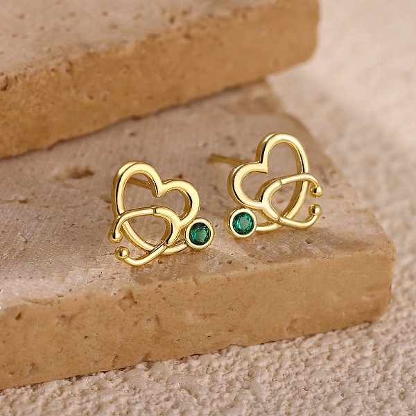 Boucles d'oreilles puces en laiton serties de micro-pavés de zirconiums cubiques verts pour femmes