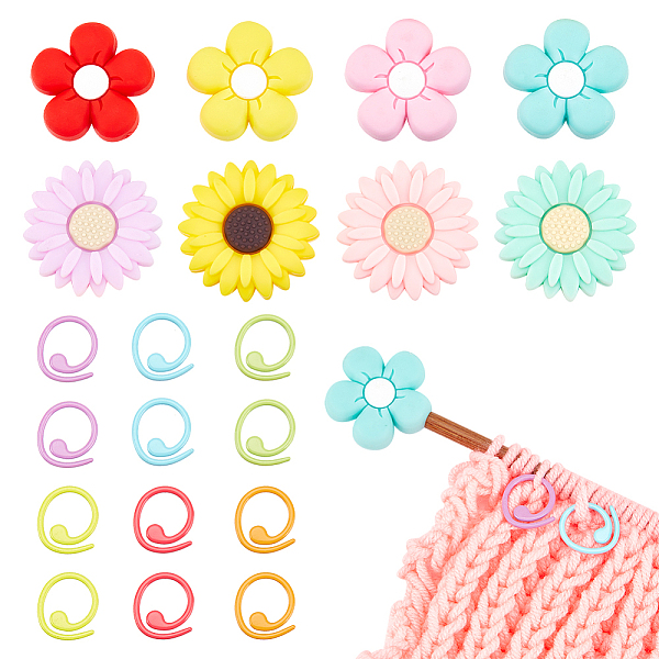 

PandaHall 16 Pcs Knitting Needle Stoppers, 30 Pcs Knitting Stitch Marker Rings Flower Needle Point Protectors Stitch Stoppers Knitting..., Multicolor