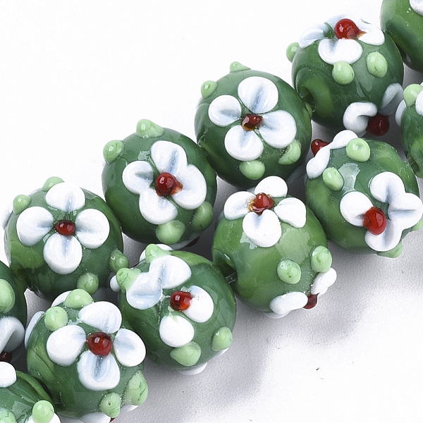 

PandaHall Handmade Lampwork Beads Strands, Flower, Green, 11~12x11~12x10mm, Hole: 1.5mm, about 45pcs/strand, 17.72 inch(45cm) Lampwork...