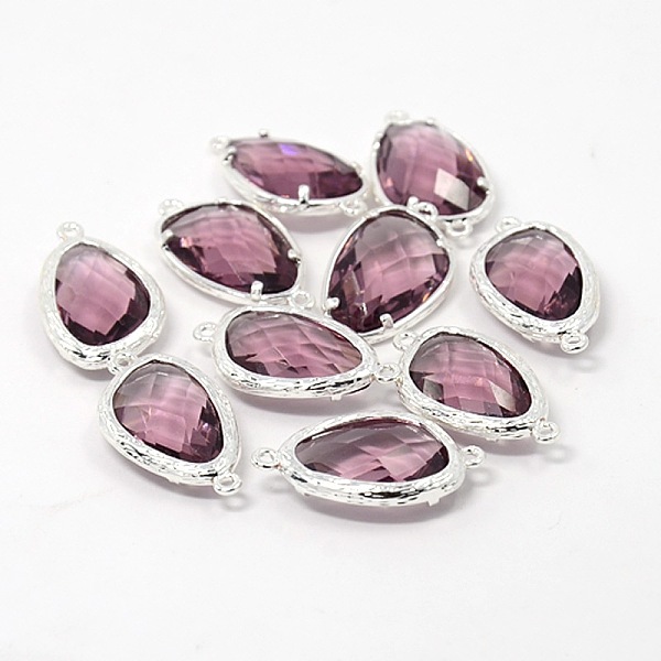 

PandaHall Silver Color Plated Brass Glass Links connectors, Faceted Teardrop, Plum, 24x13x6mm, Hole: 1mm Glass Teardrop Purple