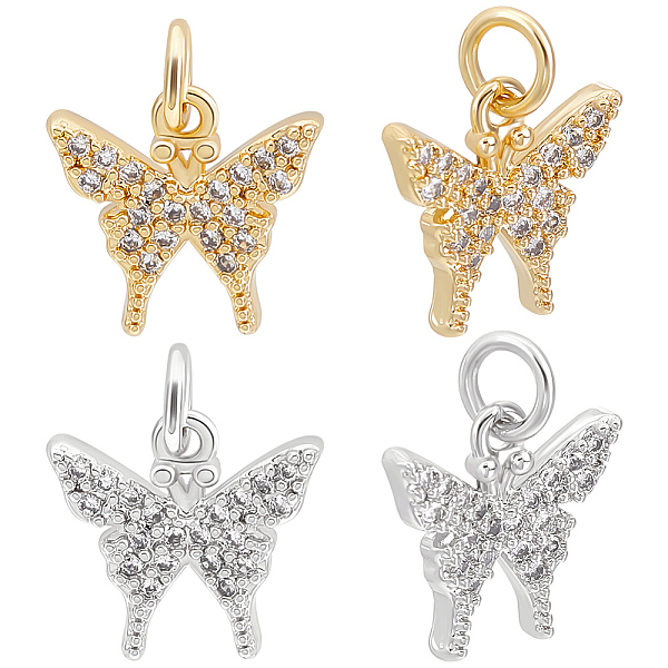 

PandaHall Beebeecraft 12Pcs 2 Colors Long-Lasting Plated Brass Micro Pave Cubic Zirconia Charms, Butterfly Charm, Mixed Color, 11x12x2.5mm..., Clear