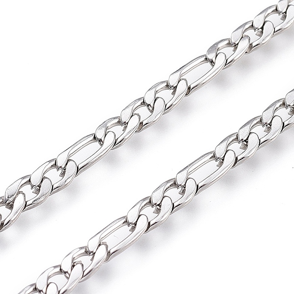 

PandaHall 304 Stainless Steel Figaro Chain, with Spool, Unwelded, Stainless Steel Color, Link: 9x4x0.8mm and 6.5x4x0.8mm, about 32.8 Feet...