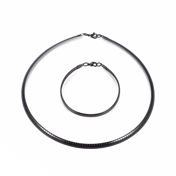 

PandaHall 304 Stainless Steel Choker Necklaces and Bangles Jewelry Sets, with Lobster Claw Clasps, Electrophoresis Black, 8-1/4 inch~8-3/8...