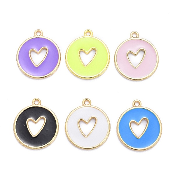 

PandaHall Alloy Enamel Pendants, Long-Lasting Plated, Lead Free & Cadmium Free, Flat Round with Heart, Mixed Color, 20.5x18x1.5mm, Hole..., Multicolor