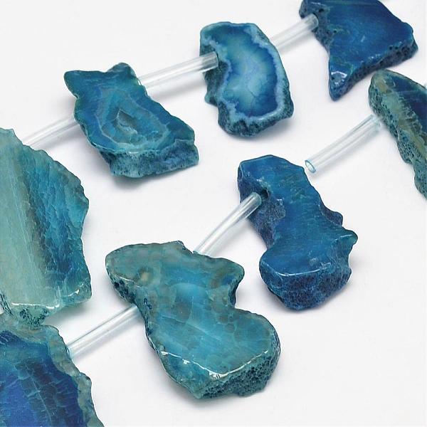 

PandaHall Dyed Natural Agate Nuggets Beads Strands, Steel Blue, 19~30x30~56x5~9mm, Hole: 2mm, about 13~15pcs/strand, 15.3 inch Natural Agate...