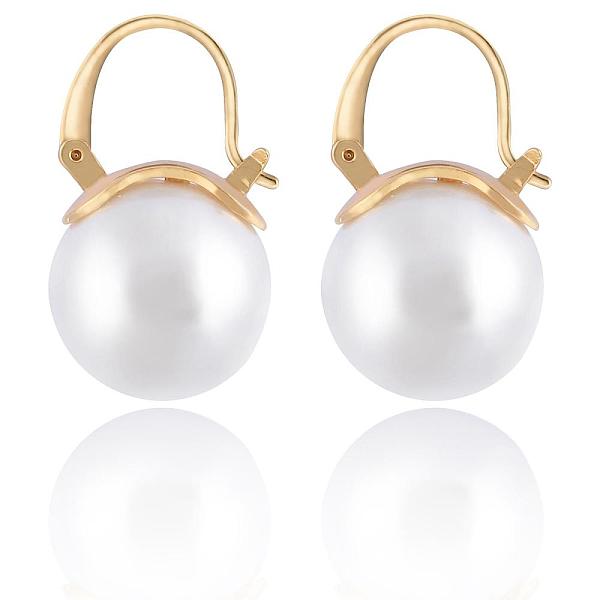 真珠のイヤリンググレーラウンドボールフープダングルイヤリングスタッドエレガントなシェルパールドロップスタッド模造淡水養殖真珠のイヤリング真鍮チャームジュエリーギフト女性のための