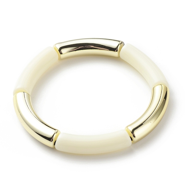 

PandaHall Acrylic Curved Tube Beaded Stretch Bracelet for Women, Beige, Inner Diameter: 2-1/8 inch(5.3cm) Acrylic Yellow
