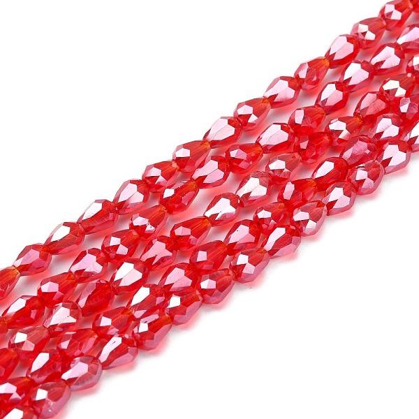 

PandaHall Electroplate Glass Beads Strands, Pearl Luster Plated, Faceted, teardrop, Red, 6x4mm, Hole: 1mm, about 72pcs/strand, 15 inch Glass...