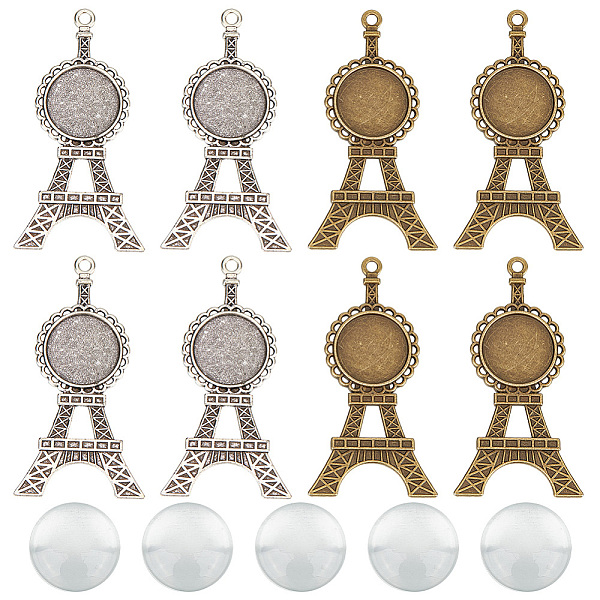 

PandaHall GOMAKERER DIY Blank Eiffel Tower Pendant Making Kit, Including Tibetan Style Alloy Pendant Cabochon Settings, Glass Cabochons...