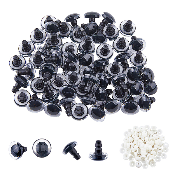 

PandaHall SUPERFINDINGS 100 Sets Plastic Doll Craft Eyes, Safety Eyes, with Spacer, for Toy DIY Accessories, Half Round, Black, 16.5x16mm...