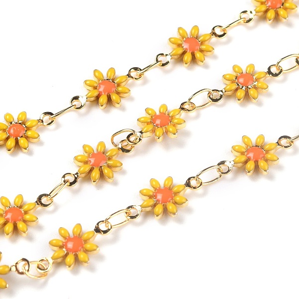 

PandaHall Handmade Brass Enamel Link Chains, with Spool, Soldered, Long-Lasting Plated, Real 18K Gold Plated, Daisy, Gold, 13x7.5x2mm, 32.8...