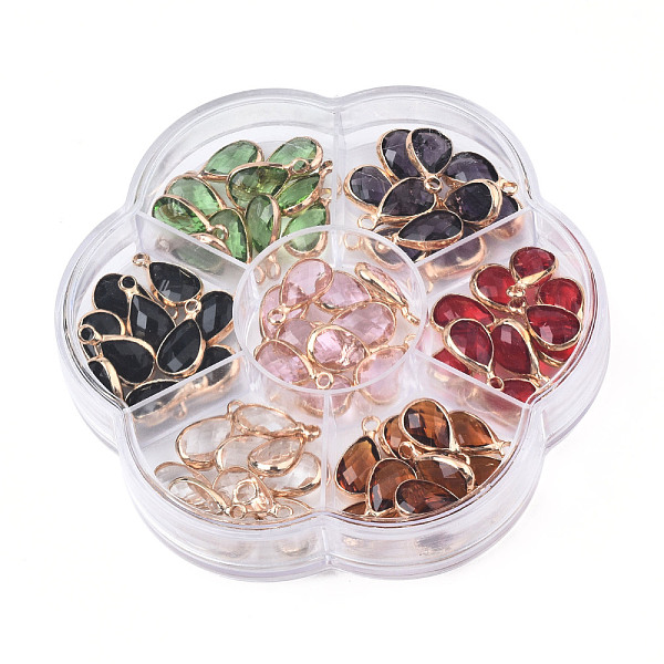 

PandaHall K9 Glass Charms, with Light Gold Plated Brass Findings, Teardrop, Faceted, Mixed Color, 13.5x7.5x3.5mm, Hole: 1.8mm K9 Glass..., Multicolor