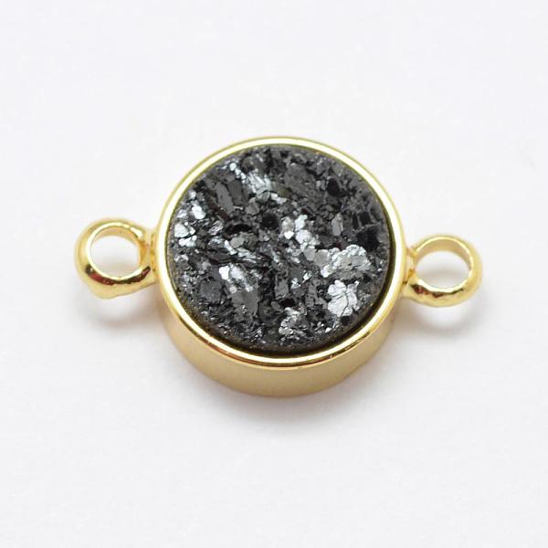 

PandaHall Electroplated Natural Druzy Agate Links connectors, with Brass Findings, Flat Round, Golden, Black, 15x9x4mm, Hole: 2mm Natural...